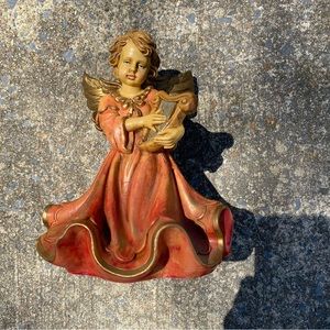 VINTAGE ANGEL FIGURINE MADE IN ITALY WITH HARP 8” Tall Resin Christmas.